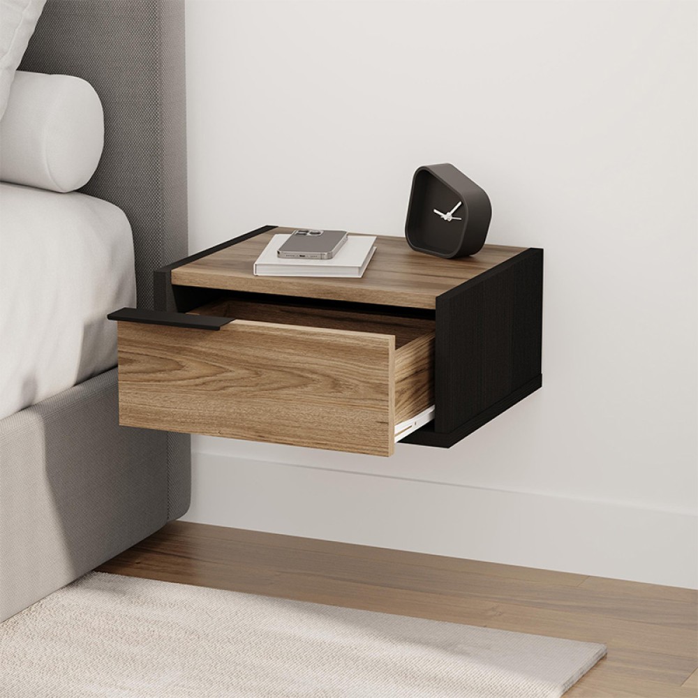 Κομοδίνο επιτοίχιο Eco Megapap χρώμα black wood - καρυδί Ud 40x33x18,5εκ.