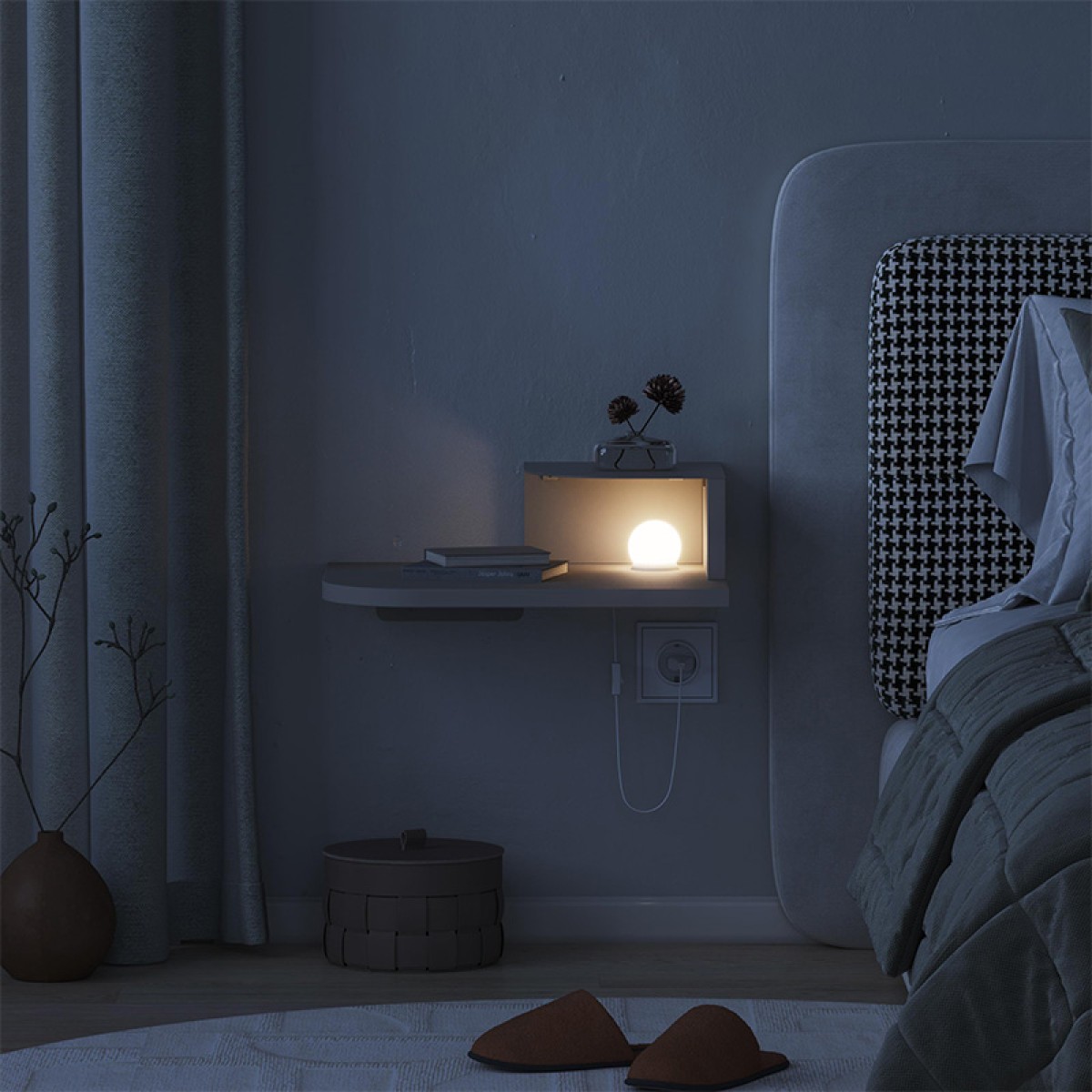 Κομοδίνο επιτοίχιο Luno Megapap με LED χρώμα sandstone 40x30x16,2εκ.
