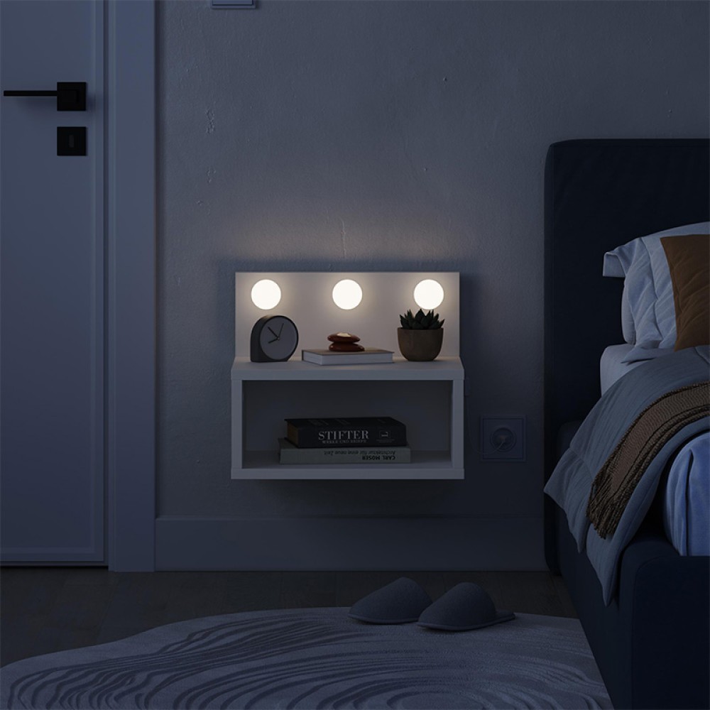 Κομοδίνο επιτοίχιο Treo Megapap με LED χρώμα λευκό 40x30x33,8εκ.