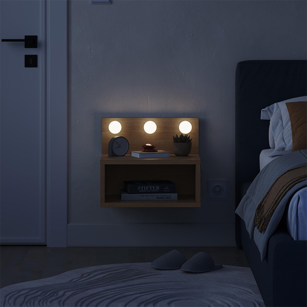 Κομοδίνο επιτοίχιο Treo Megapap με LED χρώμα sapphire oak 40x30x33,8εκ.