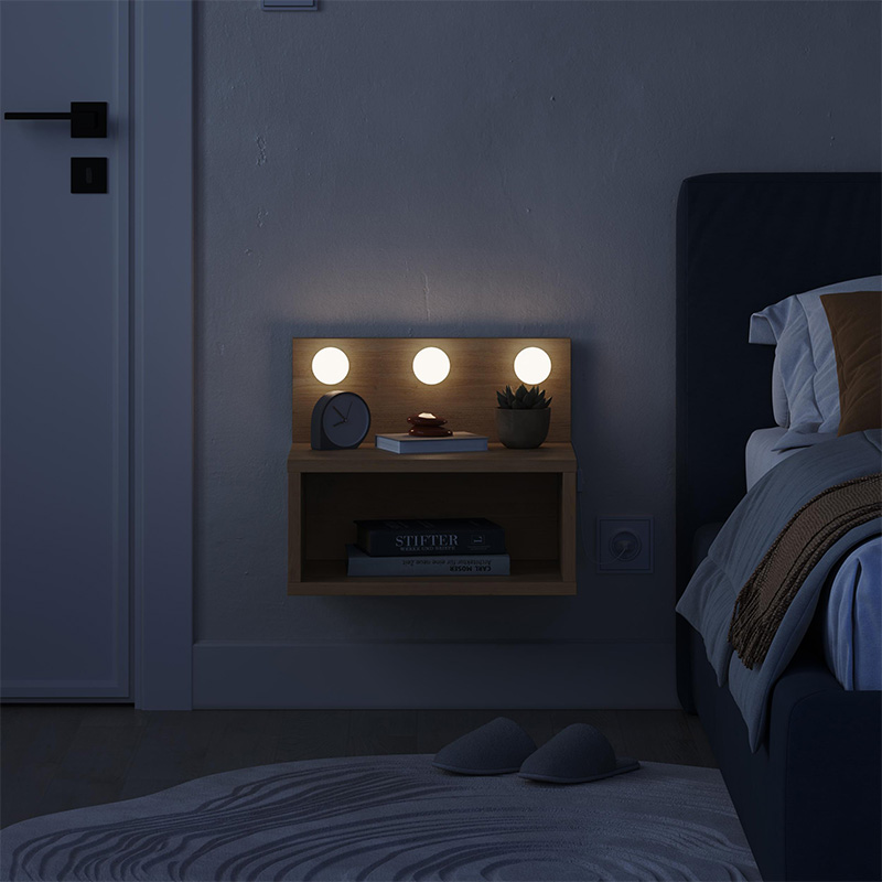 Κομοδίνο επιτοίχιο Treo Megapap με LED χρώμα sapphire oak 40x30x33,8εκ.