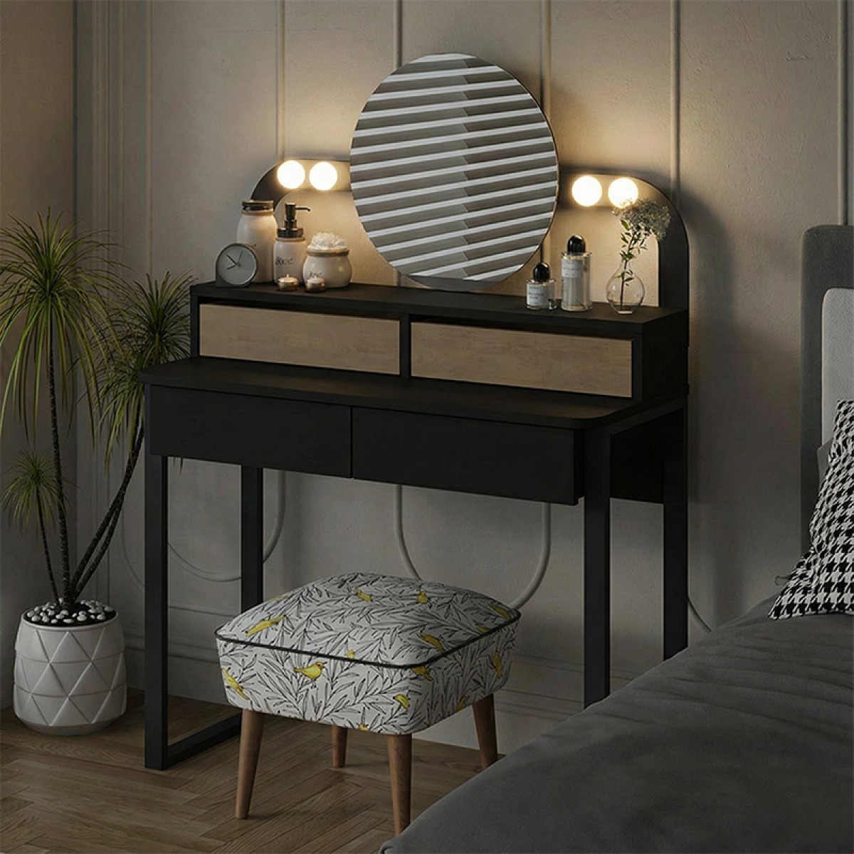 Τουαλέτα με καθρέπτη Lora Megapap με LED χρώμα μαύρο - sapphire oak 96x40x133,4εκ.