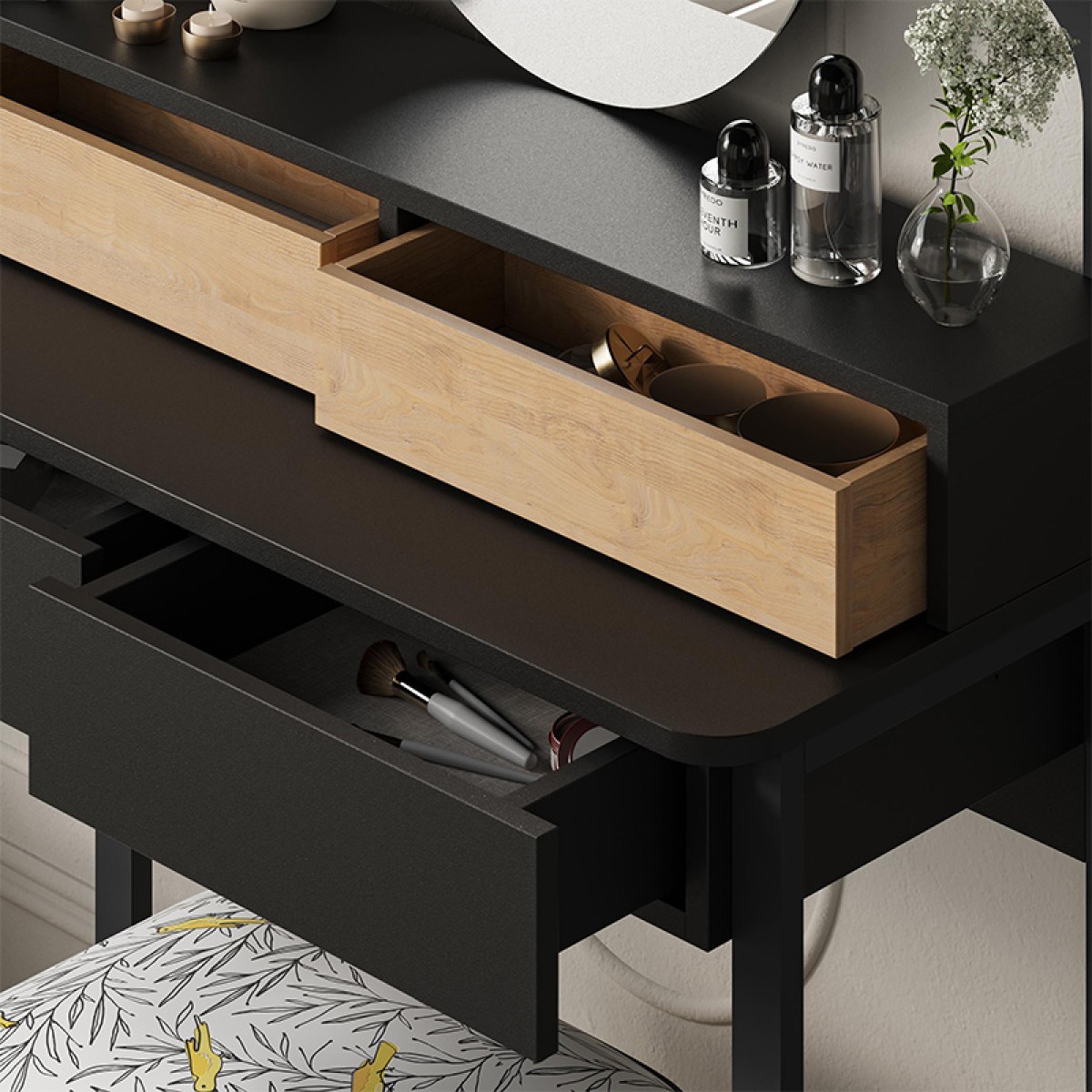 Τουαλέτα με καθρέπτη Lora Megapap με LED χρώμα μαύρο - sapphire oak 96x40x133,4εκ.