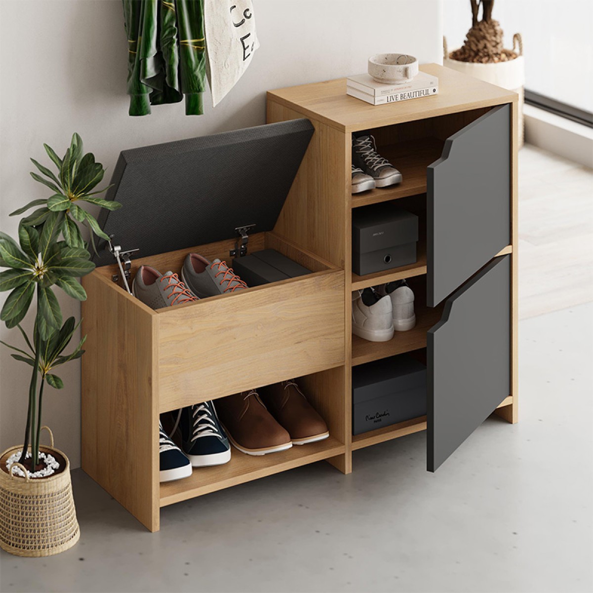 Παπουτσοθήκη Haven Megapap χρώμα sapphire oak - ανθρακί 101x35x80,4εκ.