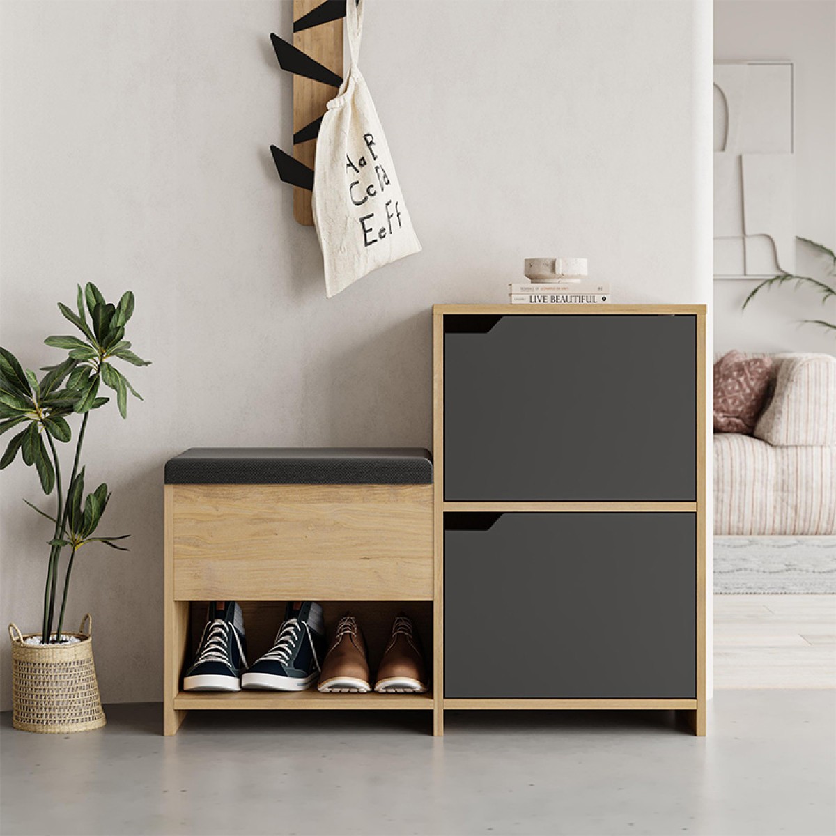 Παπουτσοθήκη Haven Megapap χρώμα sapphire oak - ανθρακί 101x35x80,4εκ.