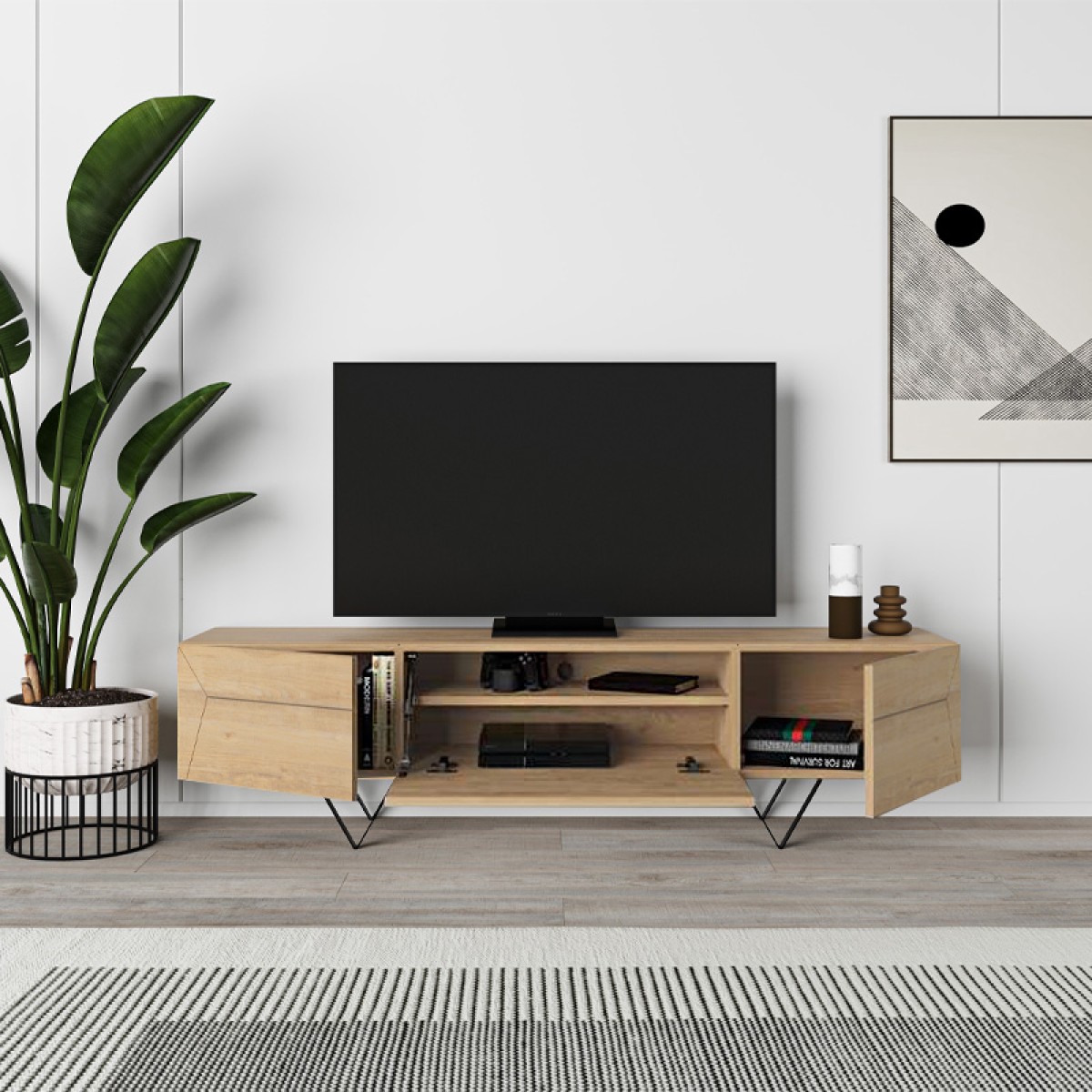 Έπιπλο τηλεόρασης Jacomen Megapap χρώμα sapphire oak 160x35x43εκ.