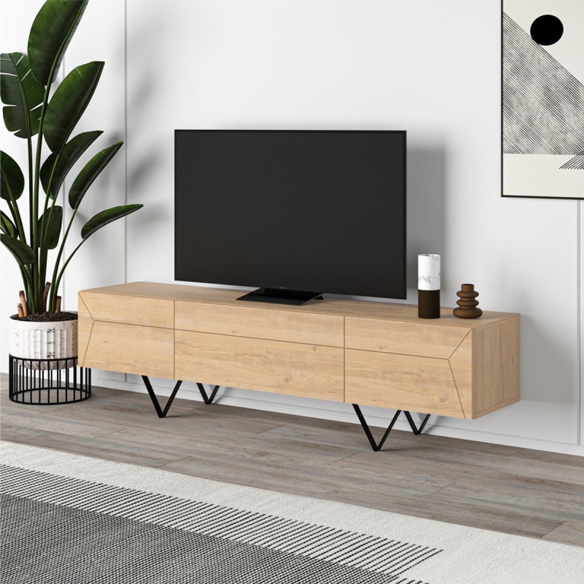 Έπιπλο τηλεόρασης Jacomen Megapap χρώμα sapphire oak 160x35x43εκ.