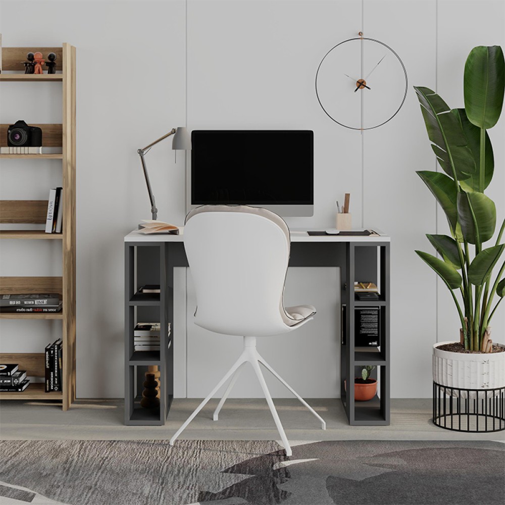 Γραφείο εργασίας Colmar Megapap χρώμα ανθρακί - λευκό 106x50x75εκ.