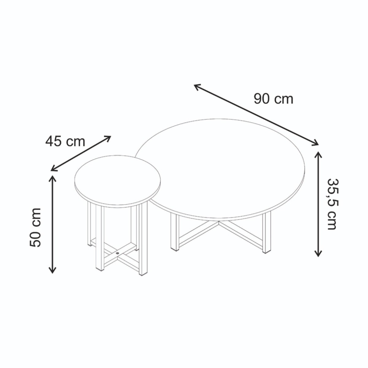 Τραπεζάκι σαλονιού σετ 2 τμχ Mesa Megapap χρώμα sapphire oak Ø90x35,5εκ.