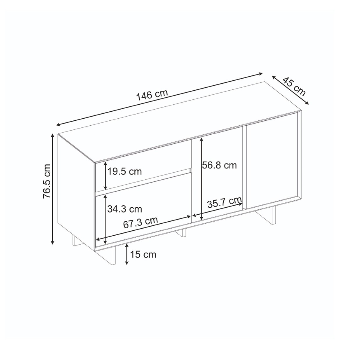 Μπουφές Capri Megapap χρώμα sapphire oak 146x45x76,5εκ.