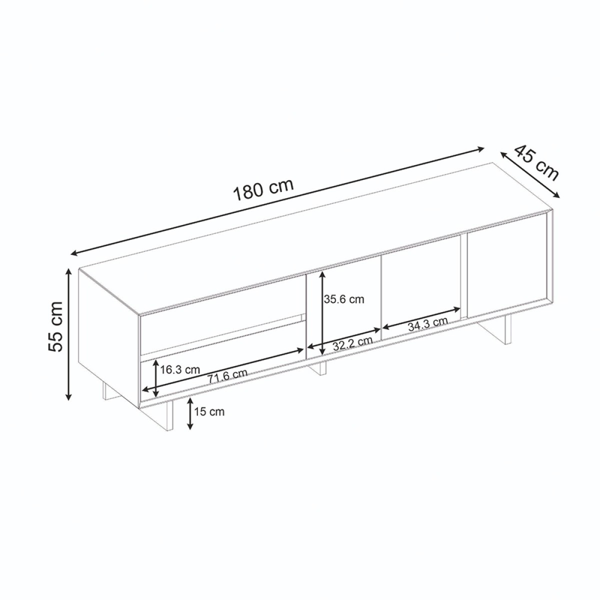 Έπιπλο τηλεόρασης Capri Megapap χρώμα sapphire oak 180x45x55εκ.