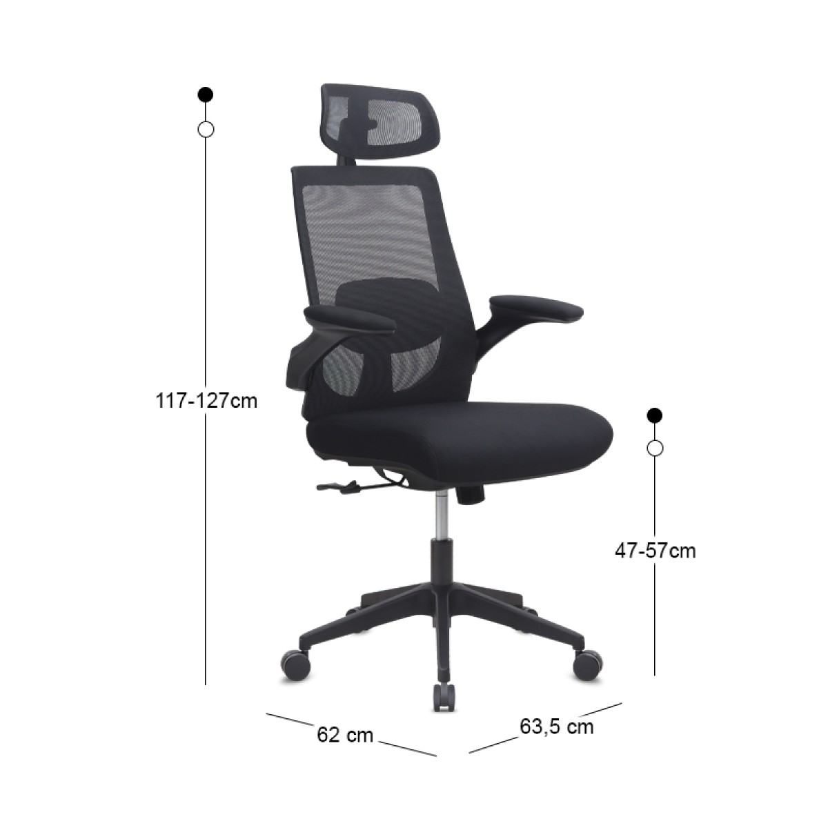 Καρέκλα γραφείου διευθυντική Belora Megapap με ύφασμα Mesh χρώμα μαύρο 63,5x62x117/127εκ.