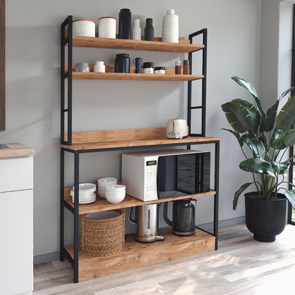 Έπιπλο κουζίνας Foyer Megapap χρώμα μαύρο - pine oak 101x36x160,7εκ.