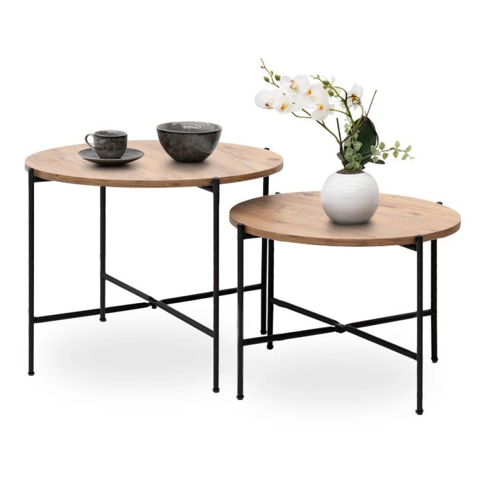 Σετ τραπεζάκια σαλονιού Zayden Megapap 2 τμχ χρώμα pine oak 65x65x52εκ.