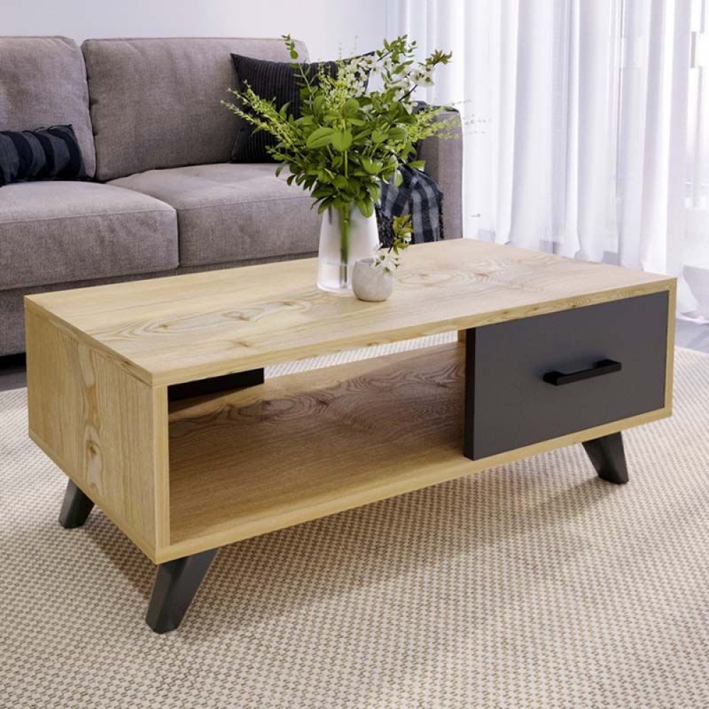 Τραπεζάκι σαλονιού Gilbert Megapap χρώμα sapphire oak - ανθρακί 90x45x35εκ.