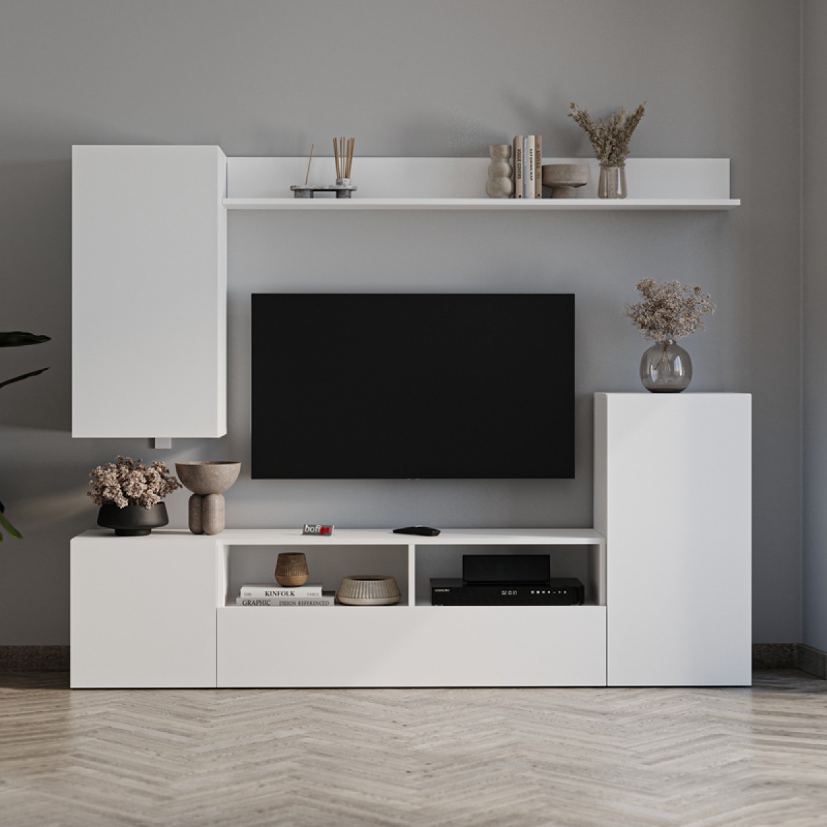 Σύνθεση τηλεόρασης Rodos Megapap χρώμα λευκό 210,2x36x90,4εκ.