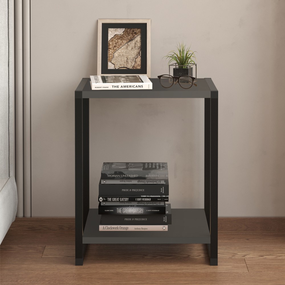 Κομοδίνο Gina Megapap χρώμα ανθρακί - μαύρο 39x30x48εκ.