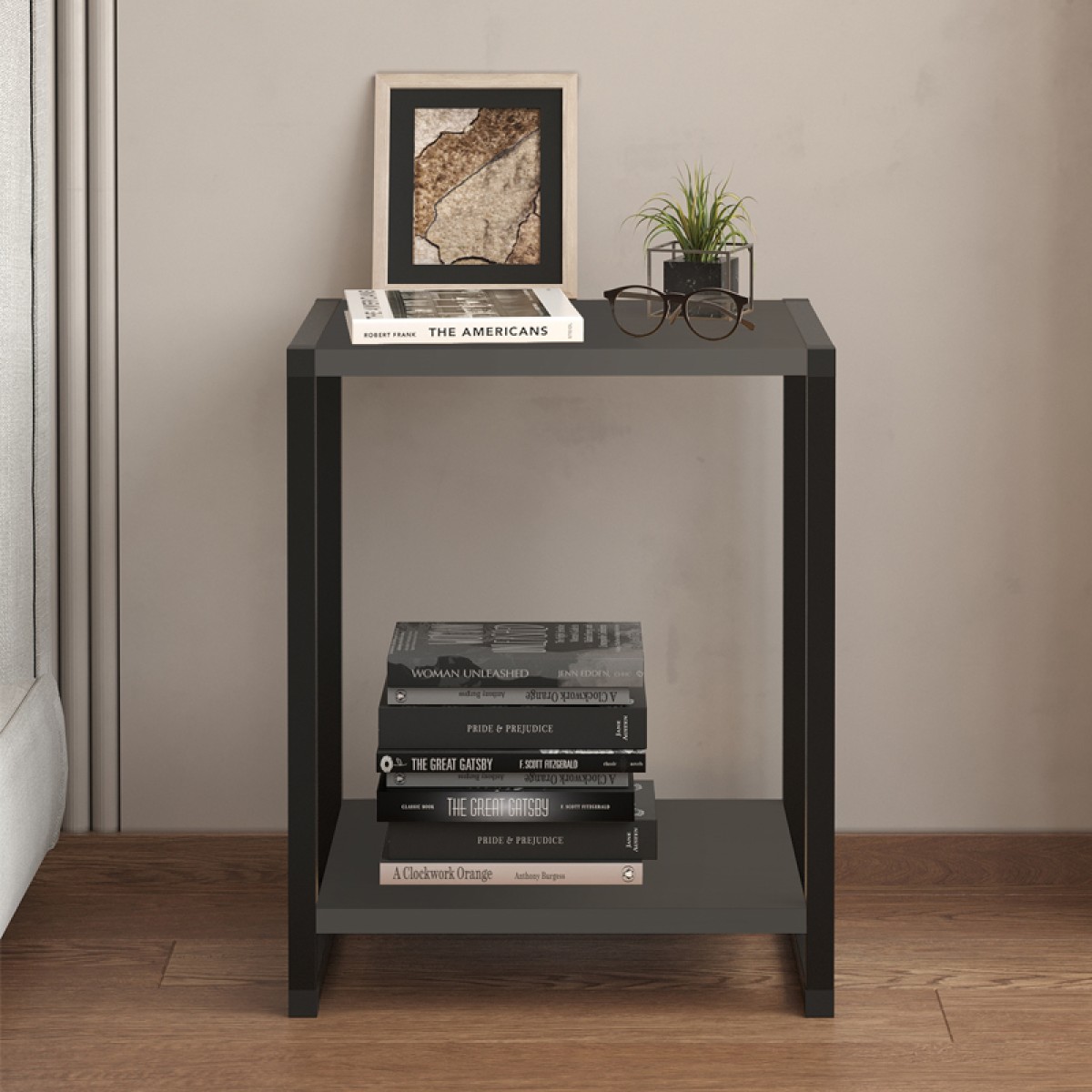 Κομοδίνο Gina Megapap χρώμα ανθρακί - μαύρο 39x30x48εκ.