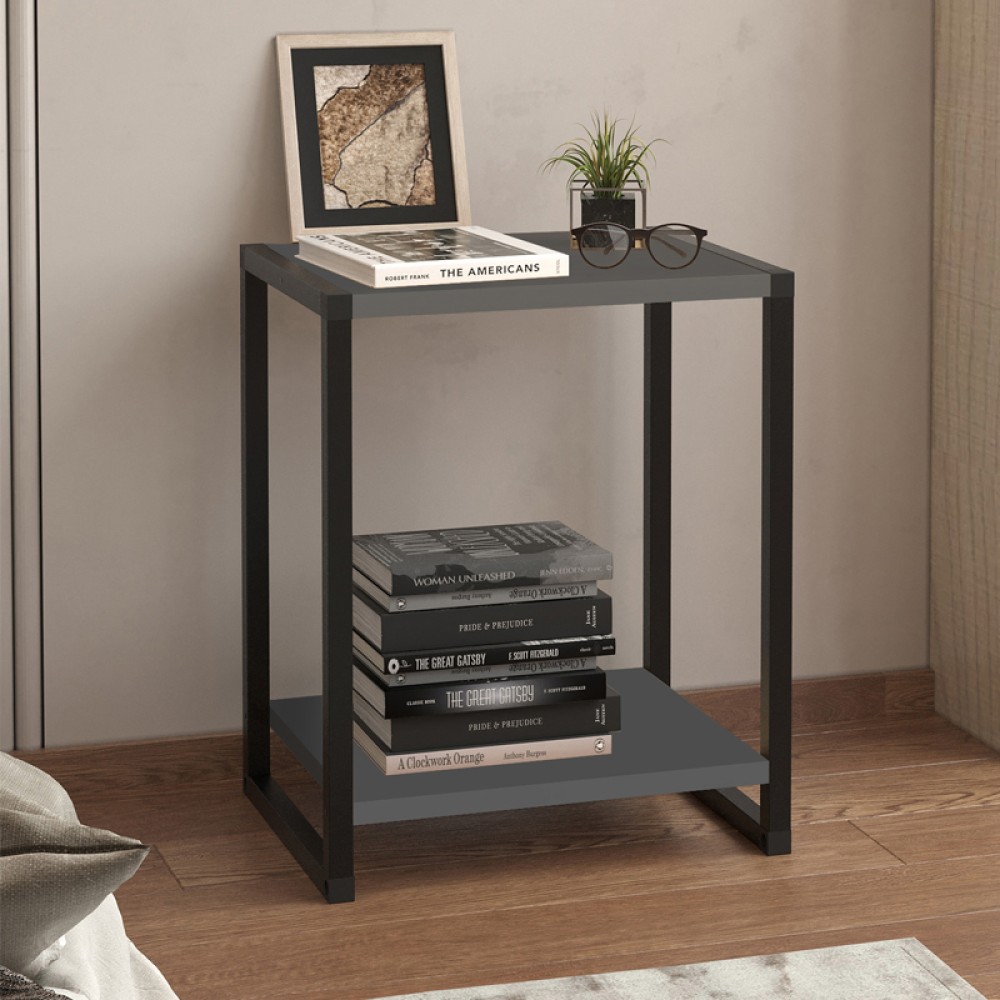 Κομοδίνο Gina Megapap χρώμα ανθρακί - μαύρο 39x30x48εκ.