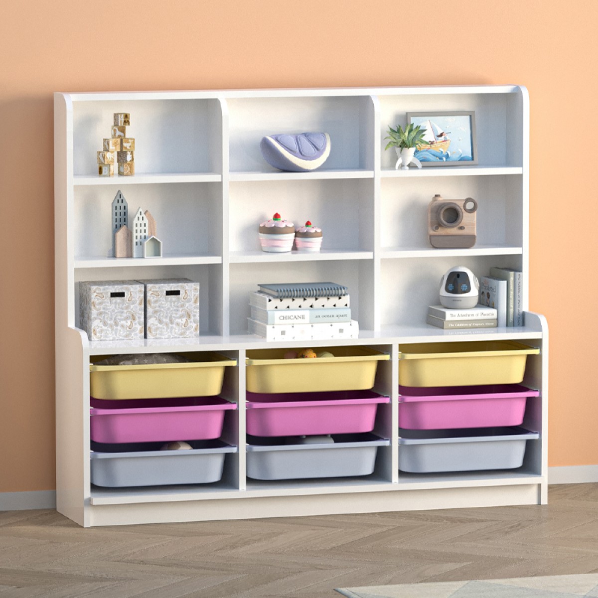 Βιβλιοθήκη Obia Megapap με 9 συρτάρια χρώμα λευκό 132,6x30x115εκ.