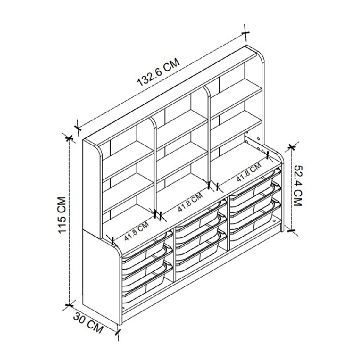 Βιβλιοθήκη Obia Megapap με 9 συρτάρια χρώμα λευκό 132,6x30x115εκ.
