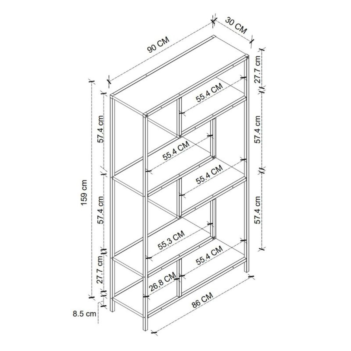 Βιβλιοθήκη Larissa Megapap χρώμα μαύρο - pine oak 90x30x159εκ.
