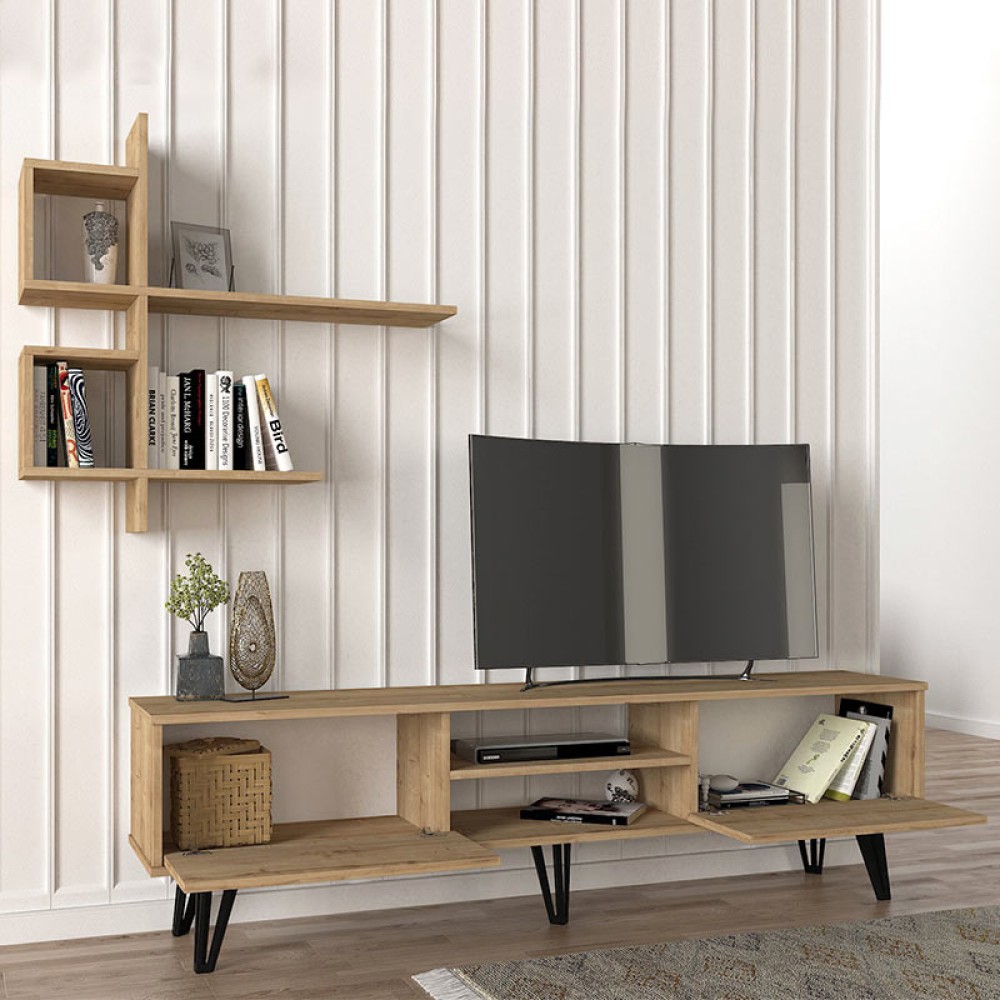 Σύνθεση τηλεόρασης Salerno Megapap χρώμα sapphire oak 180x35x51εκ.