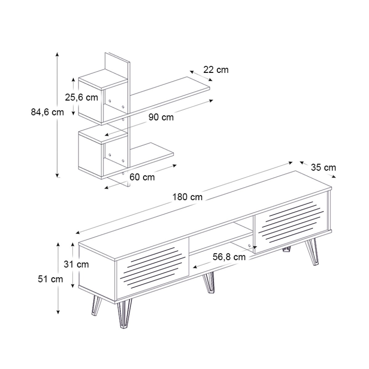 Σύνθεση τηλεόρασης Salerno Megapap χρώμα λευκό 180x35x51εκ.
