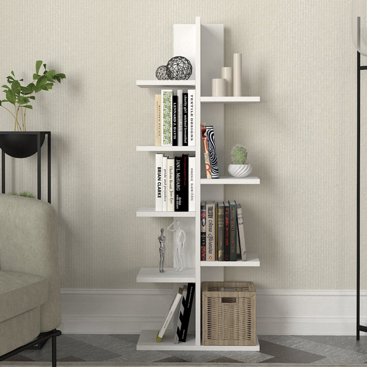 Βιβλιοθήκη μελαμίνης Tree Megapap χρώμα λευκό 45x21,4x113εκ.