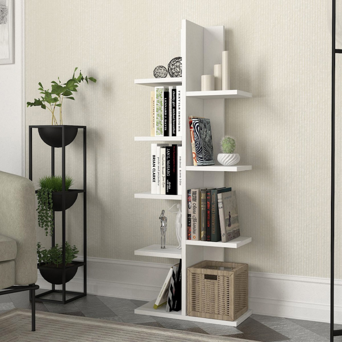 Βιβλιοθήκη μελαμίνης Tree Megapap χρώμα λευκό 45x21,4x113εκ.