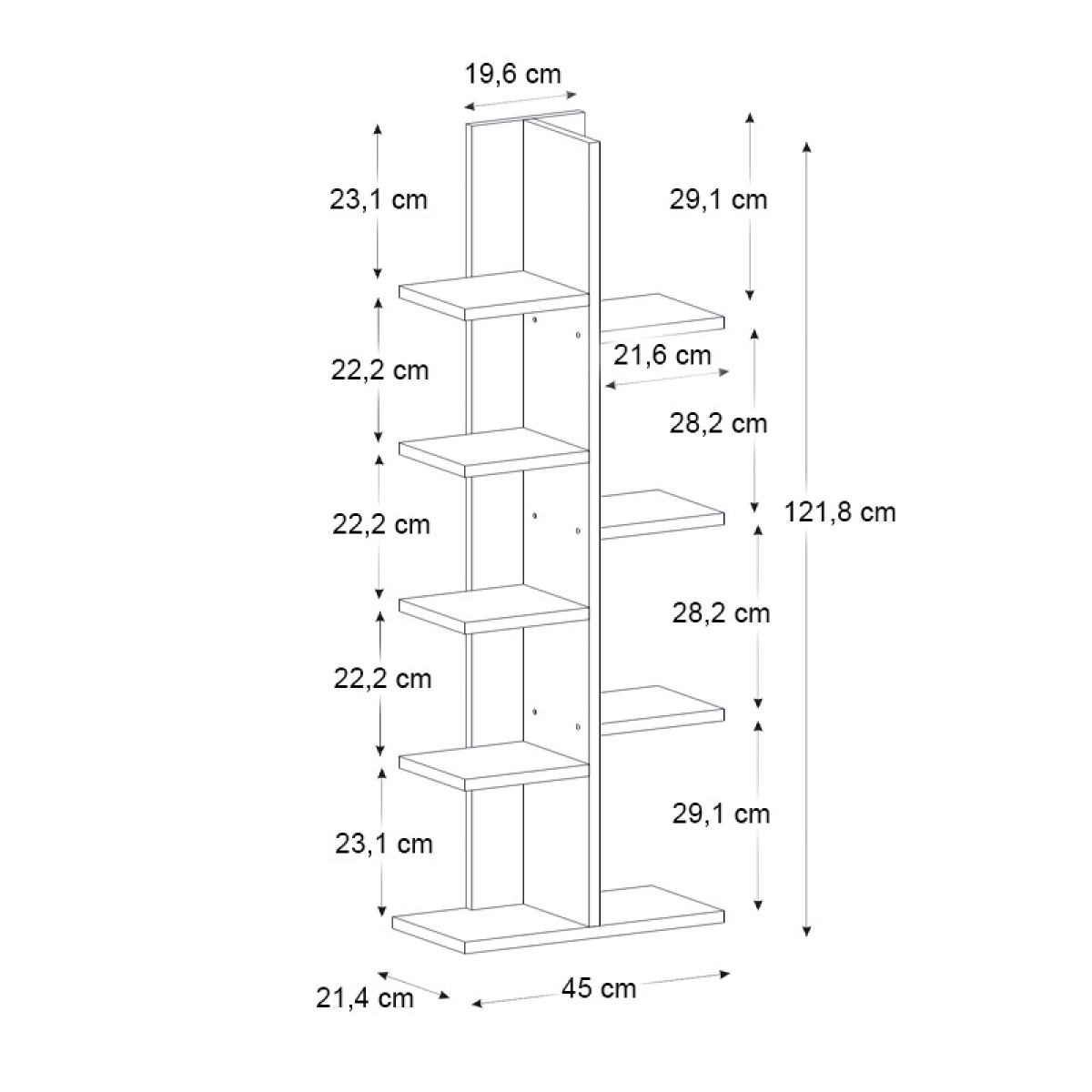 Βιβλιοθήκη μελαμίνης Tree Megapap χρώμα λευκό 45x21,4x113εκ.