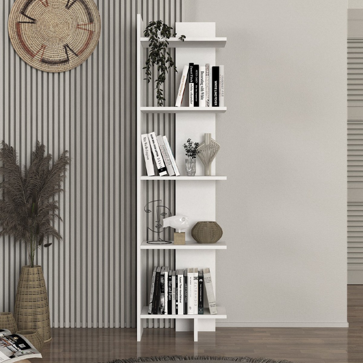 Βιβλιοθήκη μελαμίνης Perla Megapap χρώμα λευκό 48x22x170εκ.