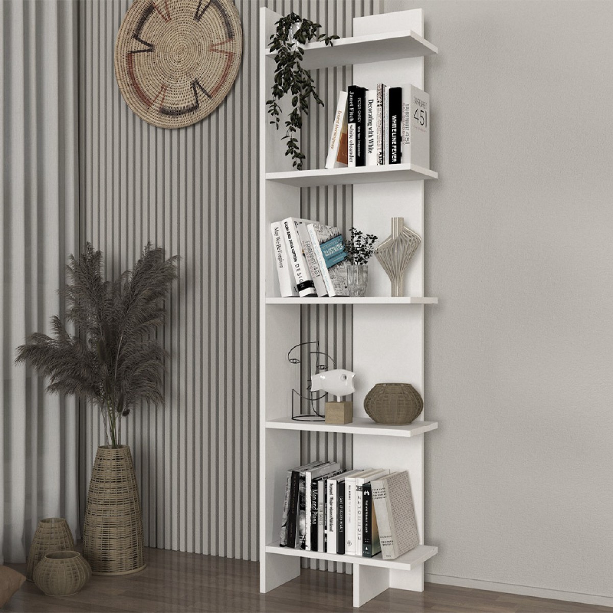 Βιβλιοθήκη μελαμίνης Perla Megapap χρώμα λευκό 48x22x170εκ.