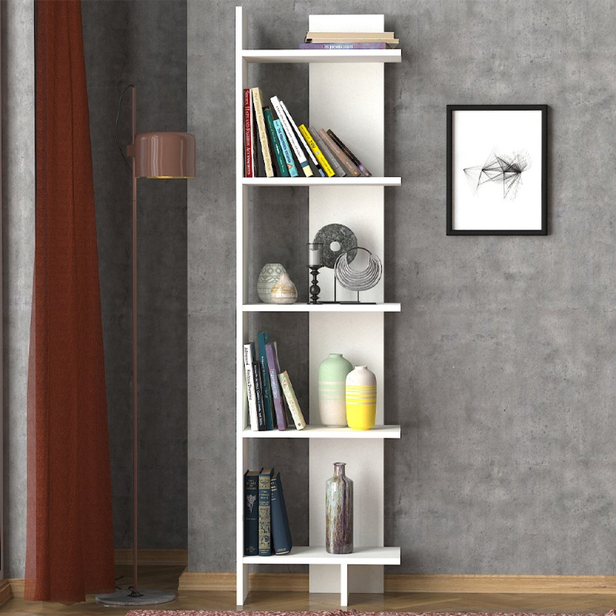 Βιβλιοθήκη μελαμίνης Perla Megapap χρώμα λευκό 48x22x170εκ.