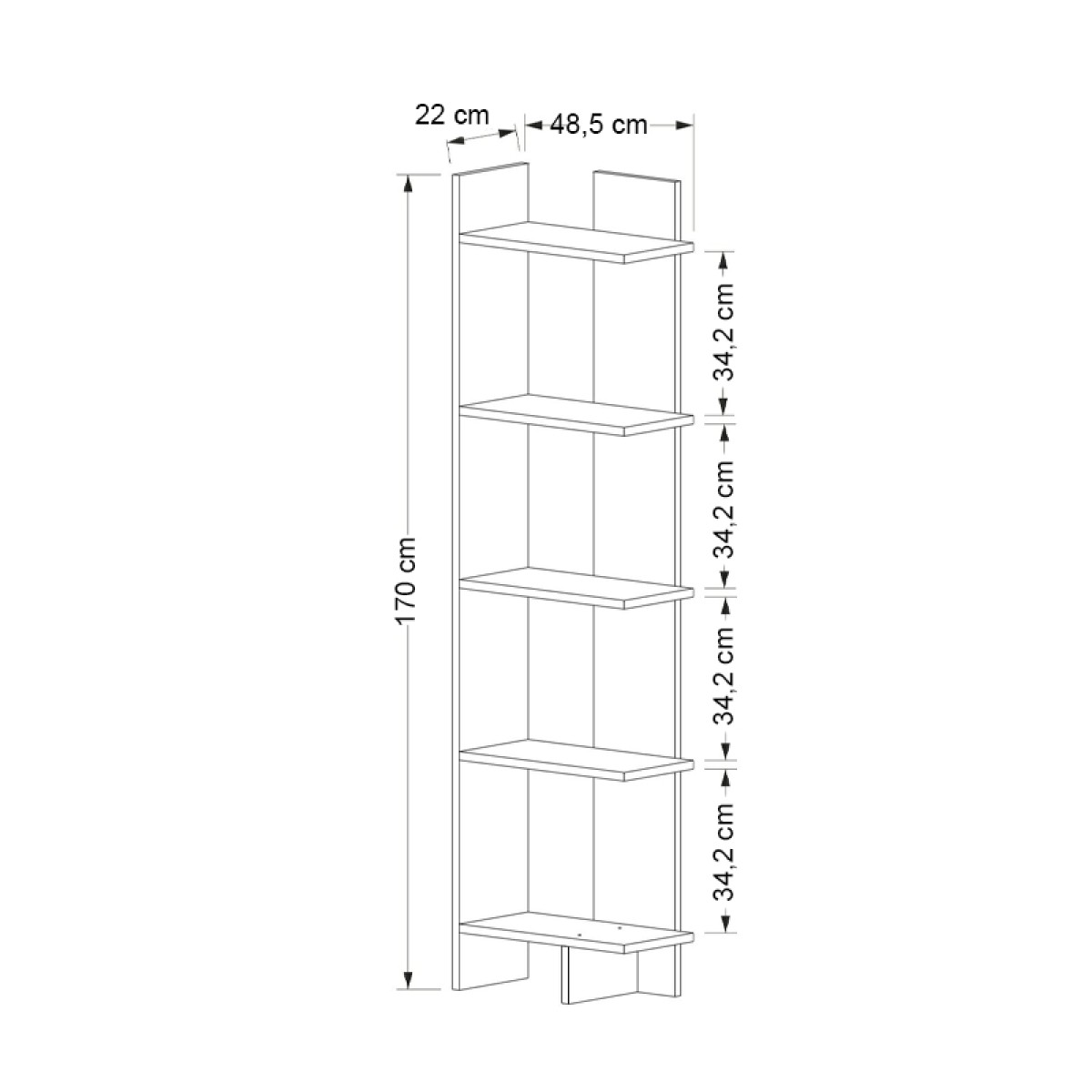 Βιβλιοθήκη μελαμίνης Perla Megapap χρώμα λευκό 48x22x170εκ.