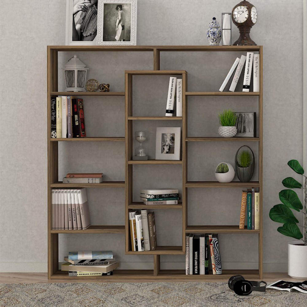 Βιβλιοθήκη Ample Megapap χρώμα καρυδί 125x22x135,7εκ.