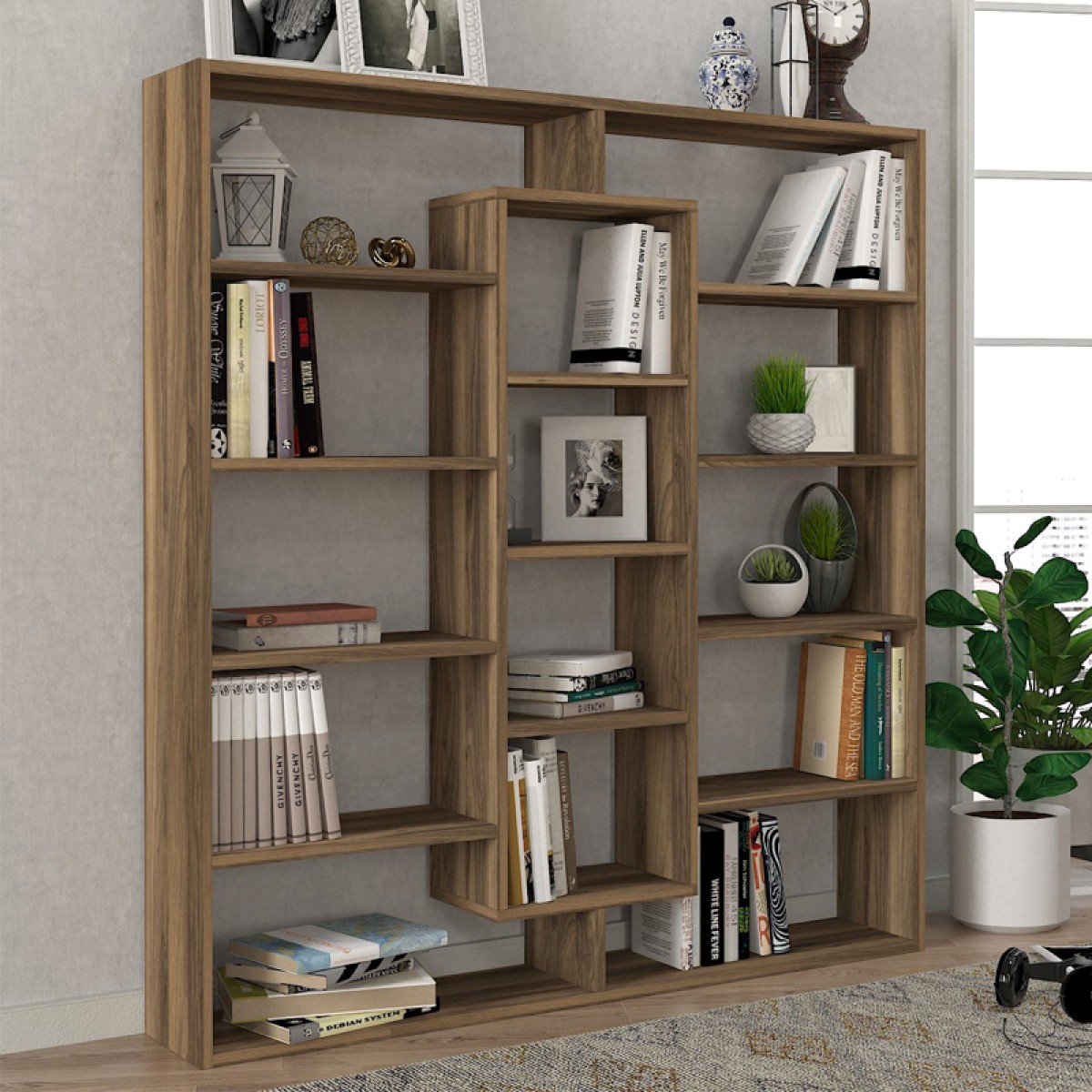 Βιβλιοθήκη μελαμίνης Ample Megapap χρώμα καρυδί 125x22x135,7εκ.