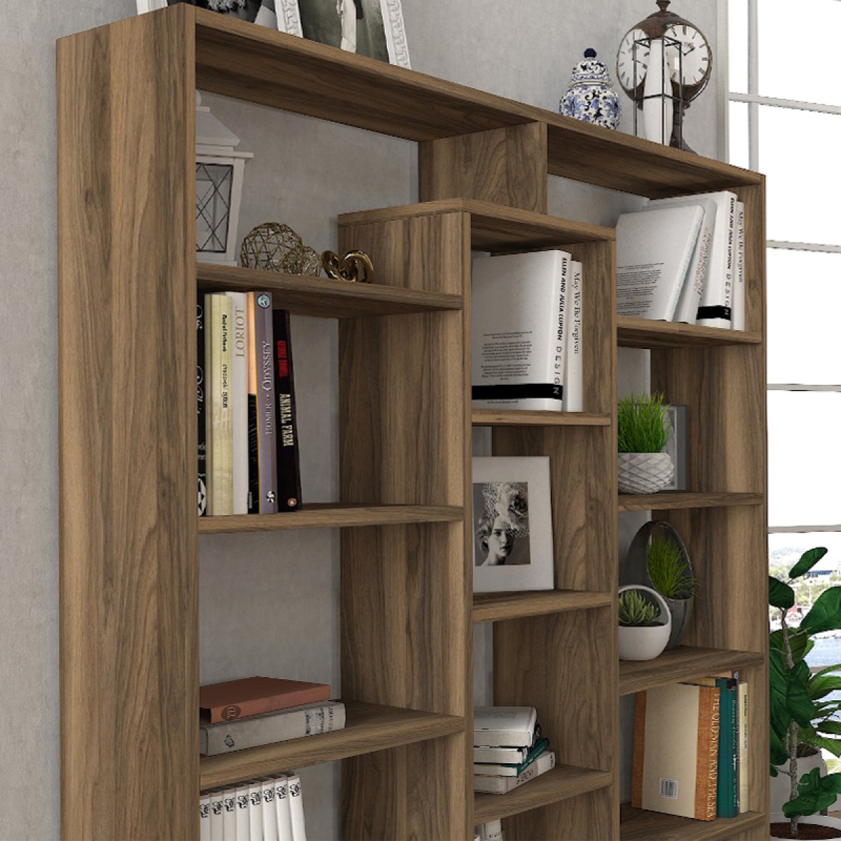 Βιβλιοθήκη μελαμίνης Ample Megapap χρώμα καρυδί 125x22x135,7εκ.