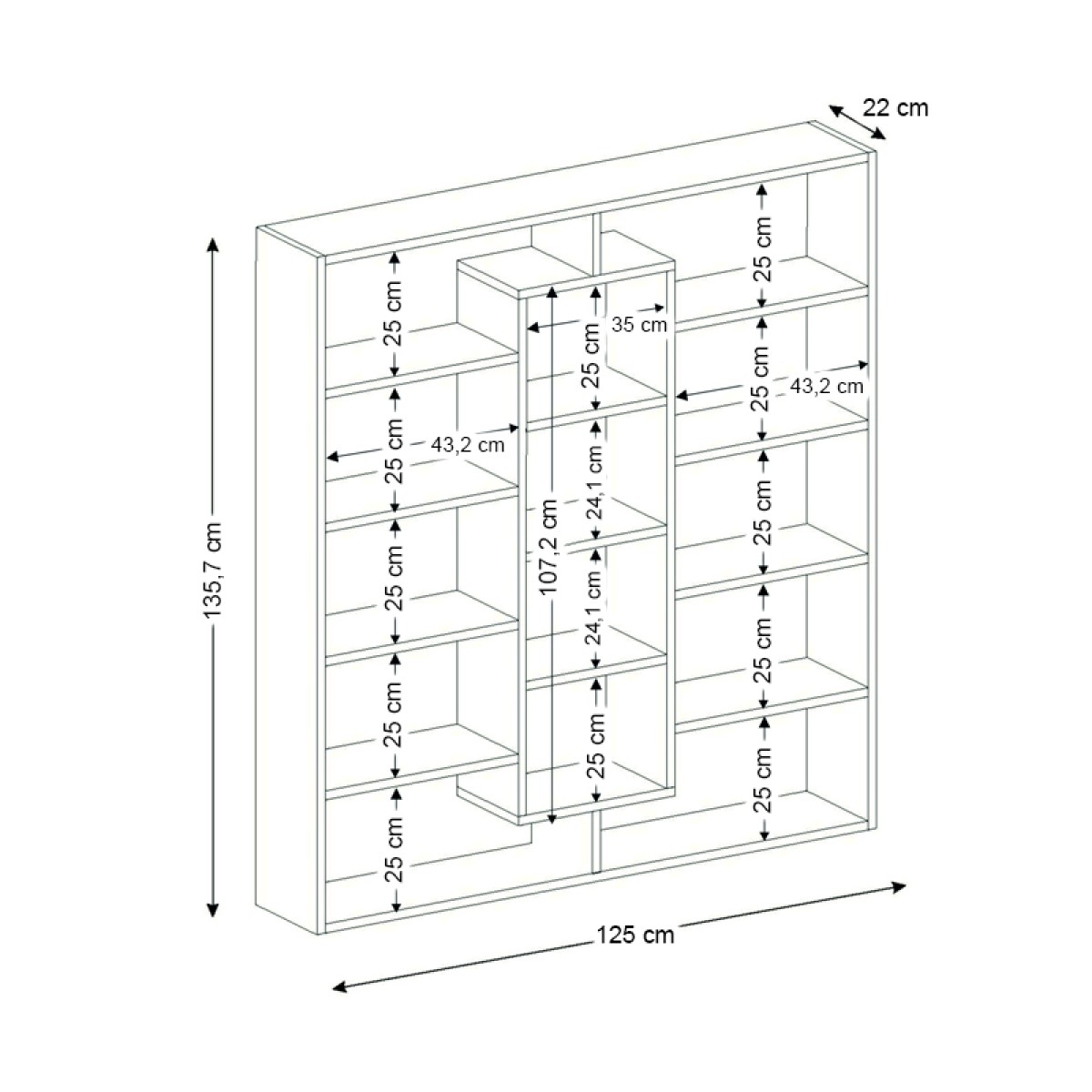 Βιβλιοθήκη μελαμίνης Ample Megapap χρώμα καρυδί 125x22x135,7εκ.