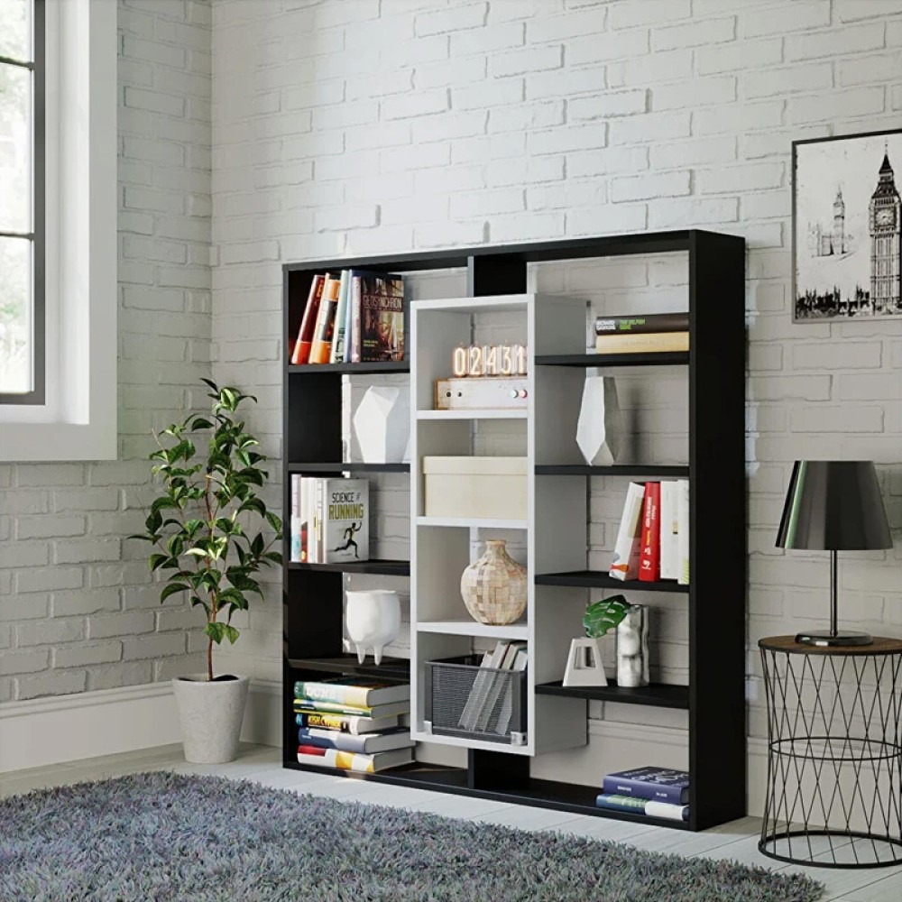 Βιβλιοθήκη Ample Megapap χρώμα μαύρο - λευκό 125x22x135,7εκ.
