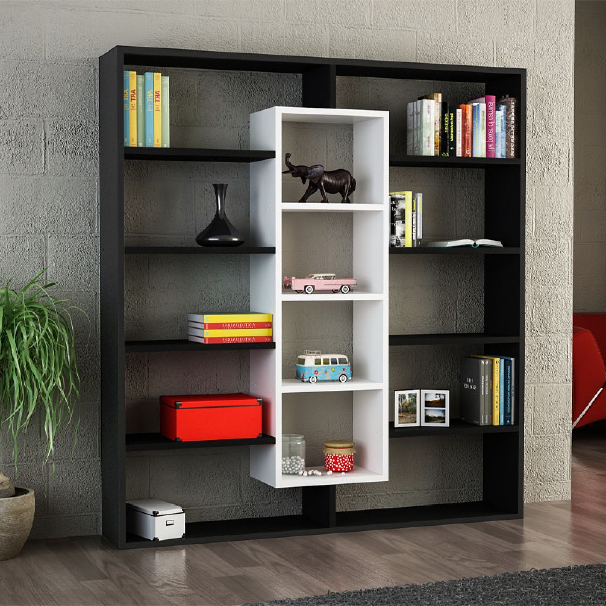 Βιβλιοθήκη Ample Megapap χρώμα μαύρο - λευκό 125x22x135,7εκ.