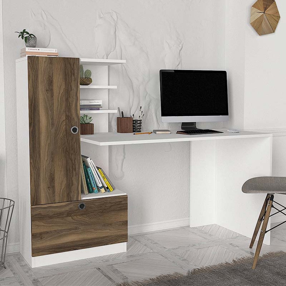 Γραφείο εργασίας Domingo Megapap χρώμα λευκό - καρυδί 149,5x60x120εκ.