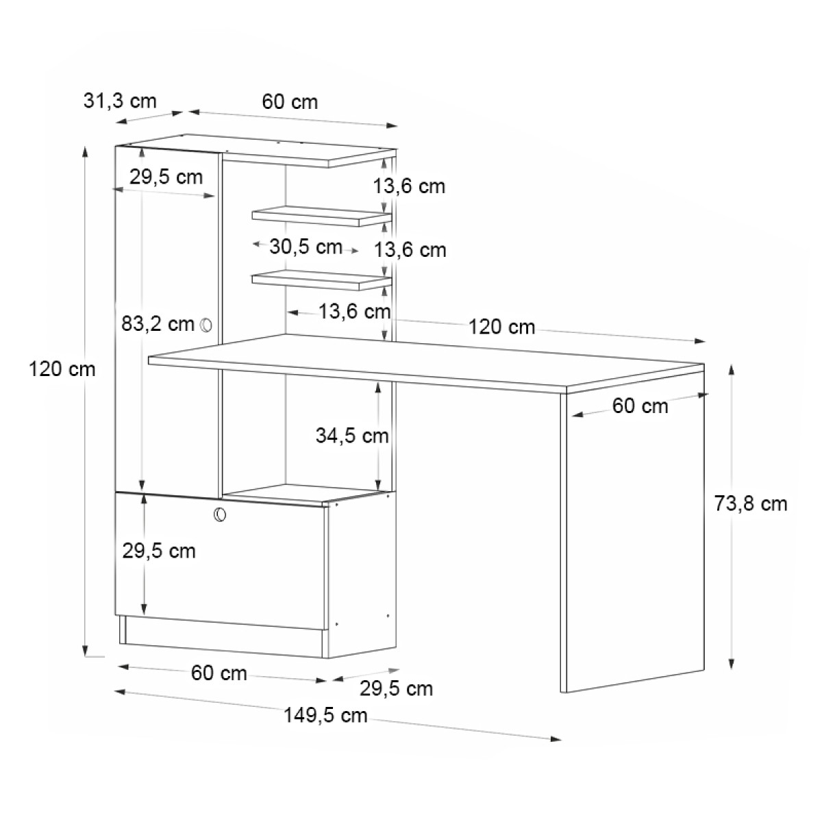 Γραφείο εργασίας Domingo Megapap χρώμα καρυδί 149,5x60x120εκ.