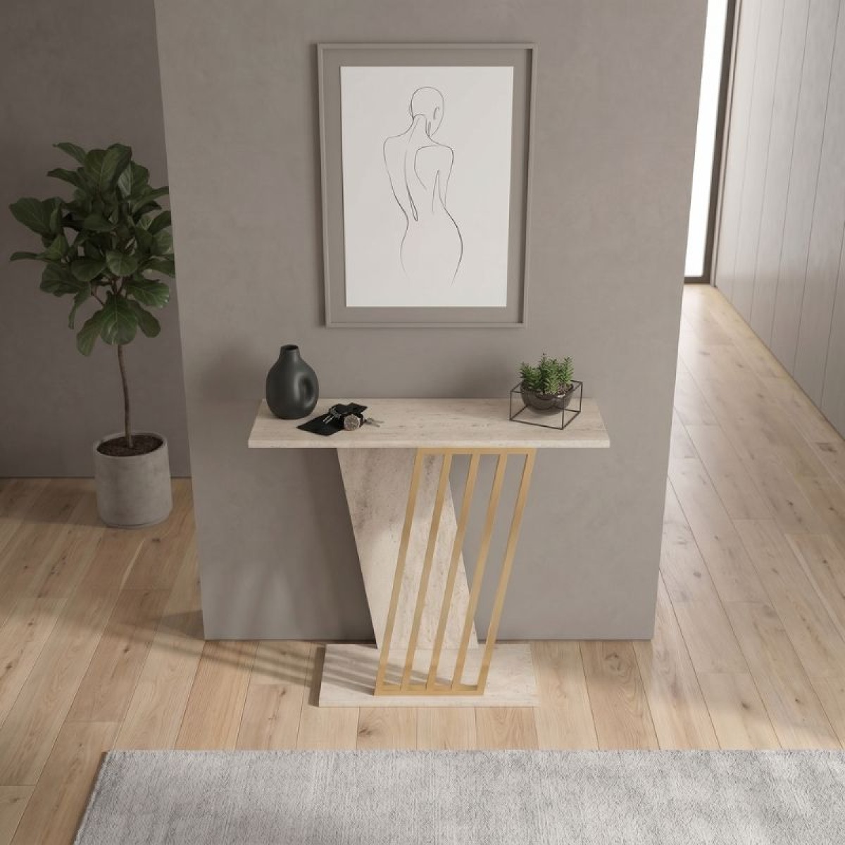 Κονσόλα Gravity Megapap χρώμα travertine - χρυσό 90x29,6x76,8εκ.