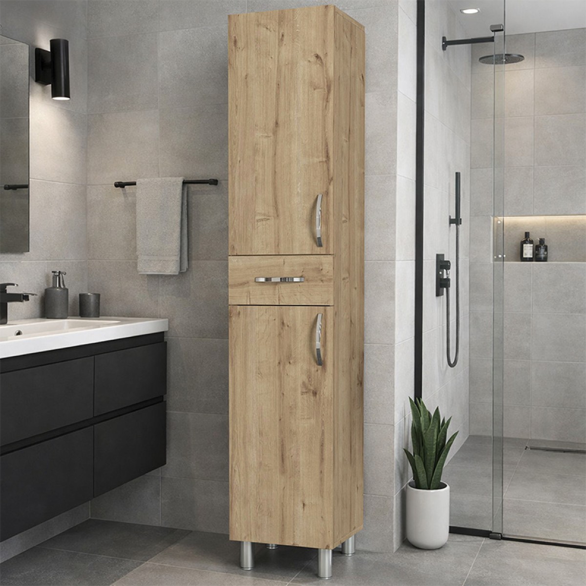 Ντουλάπι κουζίνας - μπάνιου Selina Megapap χρώμα sapphire oak 35x31x179εκ.