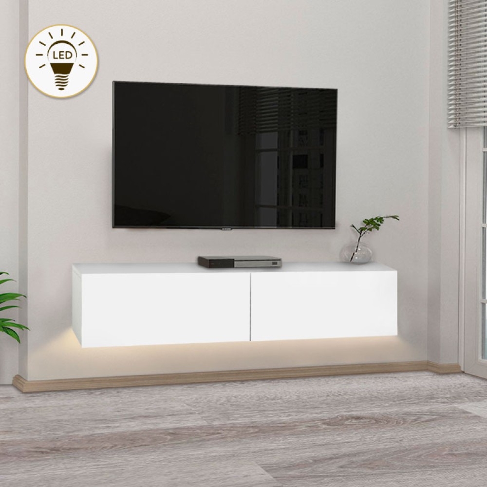 Έπιπλο τηλεόρασης επιτοίχιο Aristo Megapap με LED χρώμα λευκό 135x31,6x25εκ.
