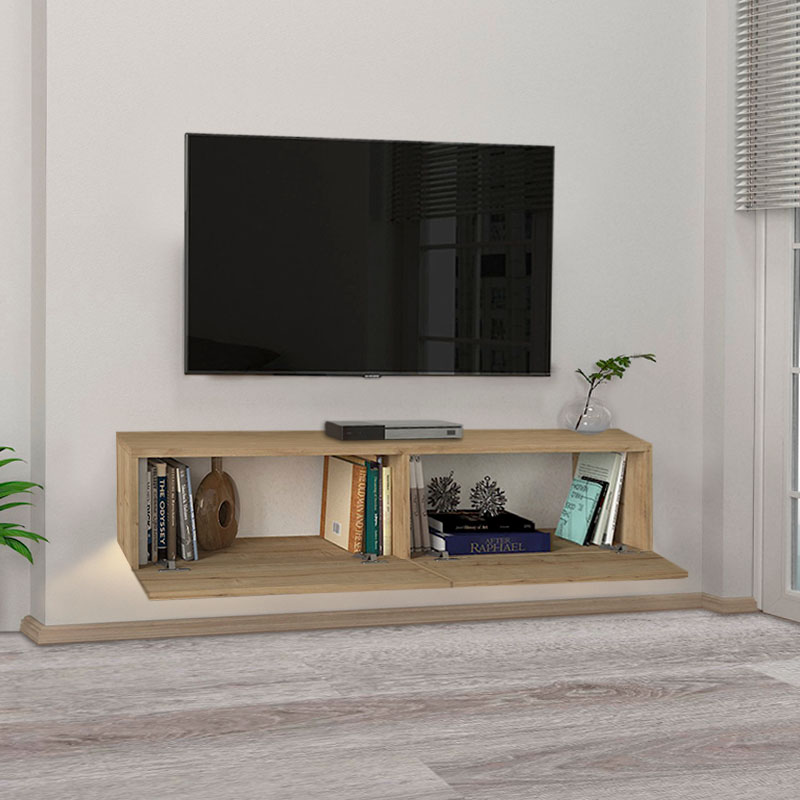 Έπιπλο τηλεόρασης επιτοίχιο Aristo Megapap με LED χρώμα sapphire oak 135x31,6x25εκ.