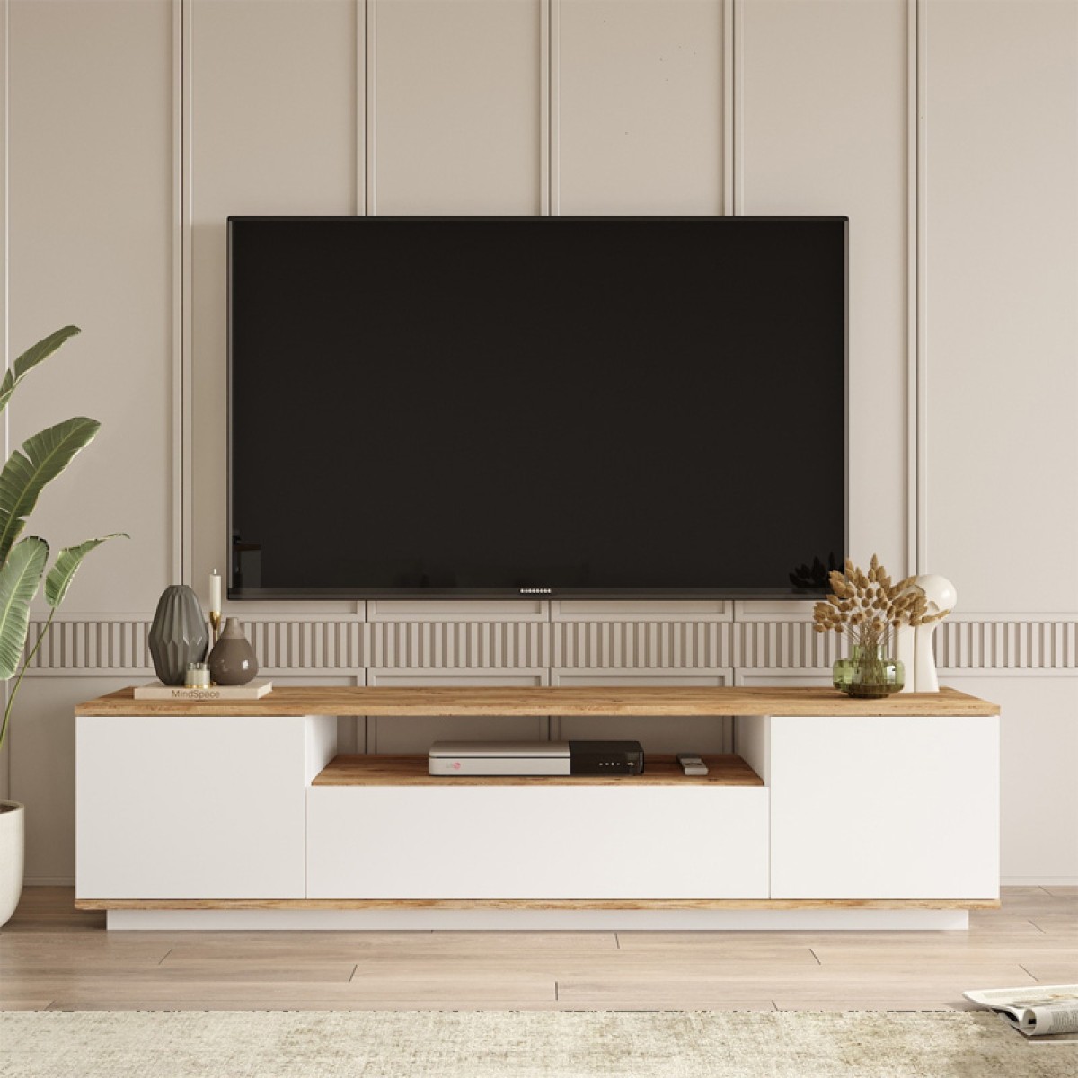 Έπιπλο τηλεόρασης Fedya Megapap χρώμα λευκό - sapphire oak 180x45x44,6εκ.