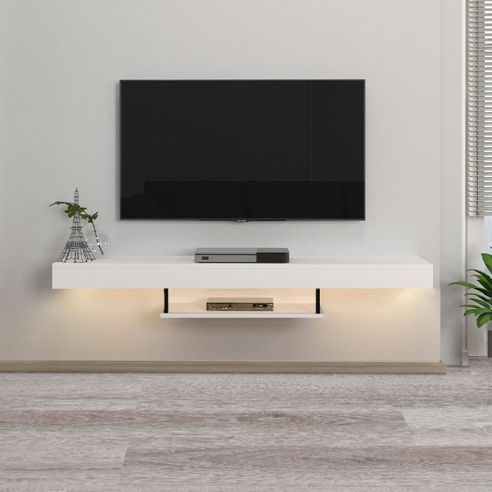 Έπιπλο τηλεόρασης επιτοίχιο Albares Megapap με LED χρώμα λευκό 150x29,6x22εκ.