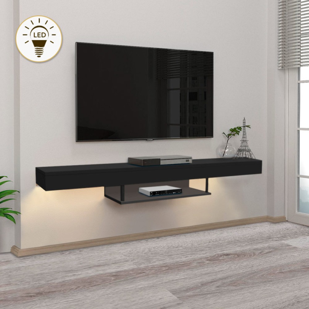 Έπιπλο τηλεόρασης επιτοίχιο Albares Megapap με LED χρώμα μαύρο 150x29,6x22εκ.